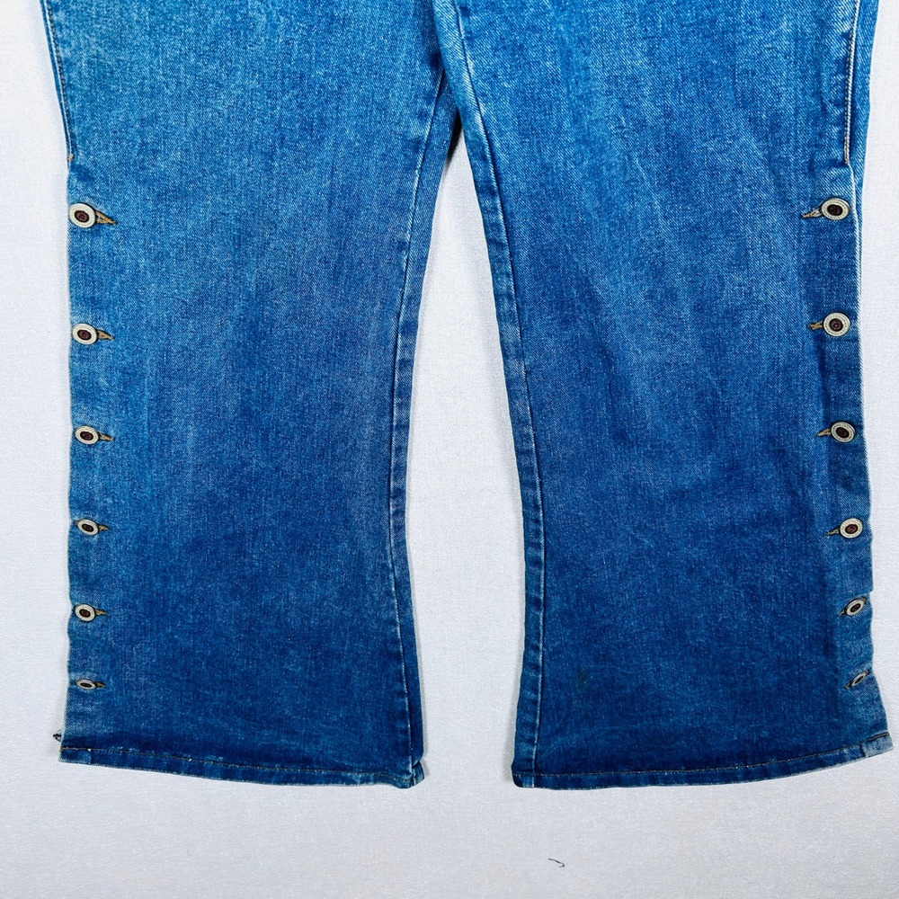 JouJou Jeans Blue Denim Bell bottom Womens 33 waist Button Detail High Rise - Picture 5 of 12